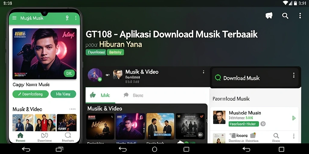Antarmuka aplikasi GT108 yang sederhana dan fungsional untuk Download Musik.