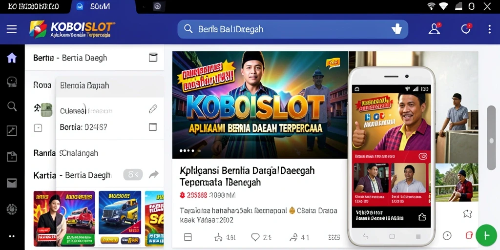 Antarmuka aplikasi KOBOISLOT dengan berita daerah terkini.