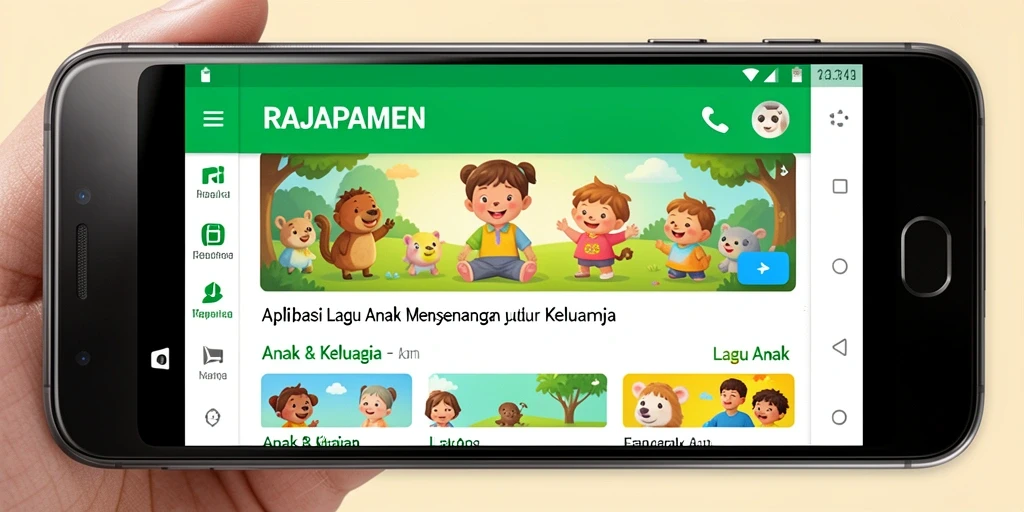 Antarmuka aplikasi RAJAPAMEN dengan pilihan lagu anak yang beragam.